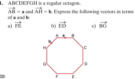 Solved 1 Abcdefgh Is A Regular Octagon Vector Ab A And Vector Ah B Express The Following