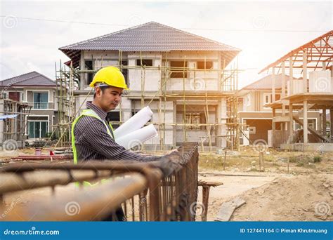 Professional Engineer Worker At The House Building Construction Stock