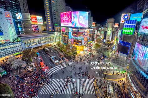 Aerial View Of Shibuya Crossing At Night Tokyo 2020 Japan High Res