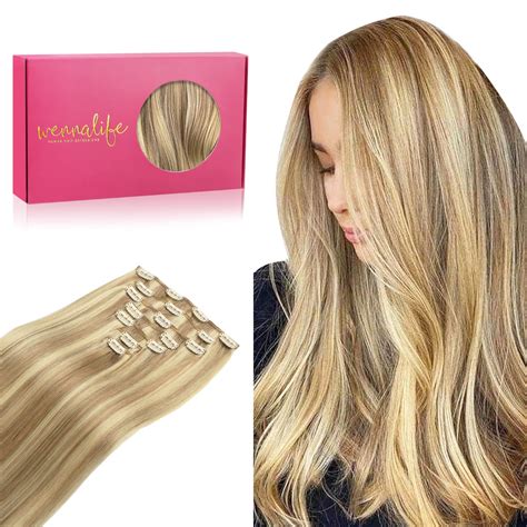 Wennalife Clip In Human Hair Extensions 14 Inch 120g 7pcs Light Blonde