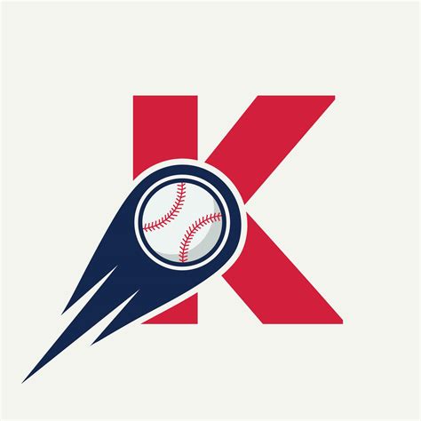 Letter K Baseball Logo Concept With Moving Baseball Icon Vector