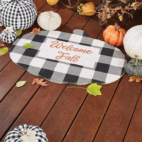 Welcome Fall Checked Pumpkin Doormat Antique Farmhouse