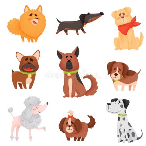 Conjunto De Perros De Dibujos Animados De Diferentes Razas Ilustración