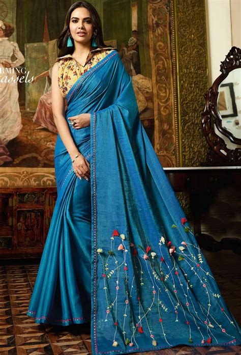 Blue Vichitra Silk Designer Saree In 2020 With Images Saree Designs Party Wear Sarees Art