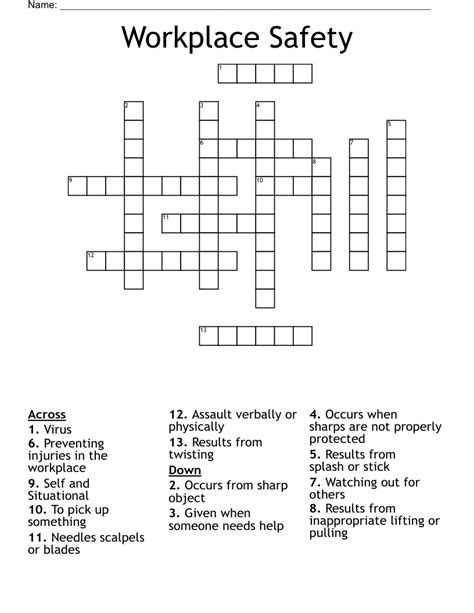 Occupational Health And Safety Crosswords Word Searches Bingo Cards