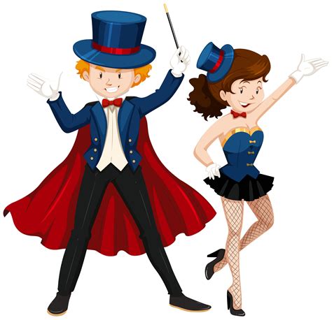 Magician And His Assistant In Blue Outfit 296915 Vector Art At Vecteezy