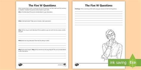 The 5 Ws Worksheet Questions Activity Ela Resources