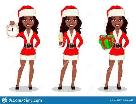 African American Woman In Santa Claus Costume Stock Vector