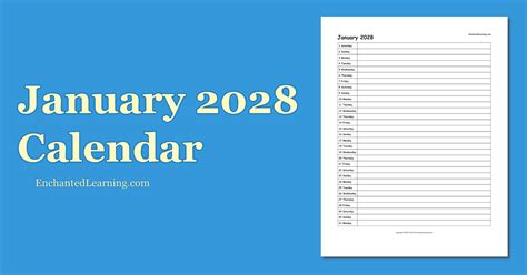 January 2028 Scheduling Calendar Enchanted Learning