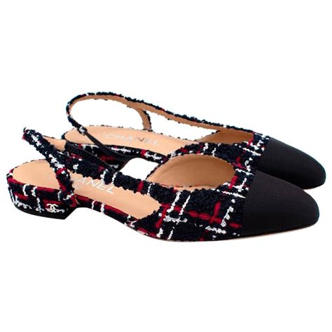 Chanel Tweed Navyredwhite Slingback Flats For Sale At 1stdibs