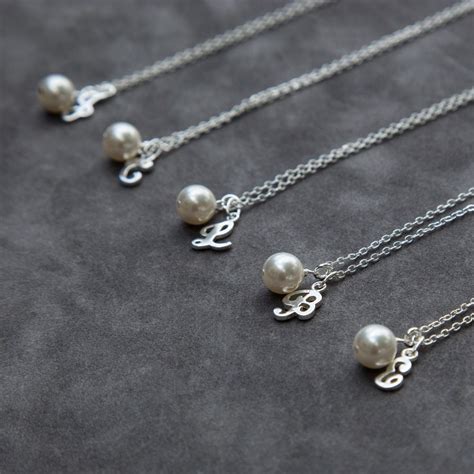 Bridesmaid Necklace Set Of 5 Five Custom Initial Jewelry Etsy