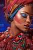 Beautiful Black Woman Wearing African Head Wrap And Jewellery Stock ...