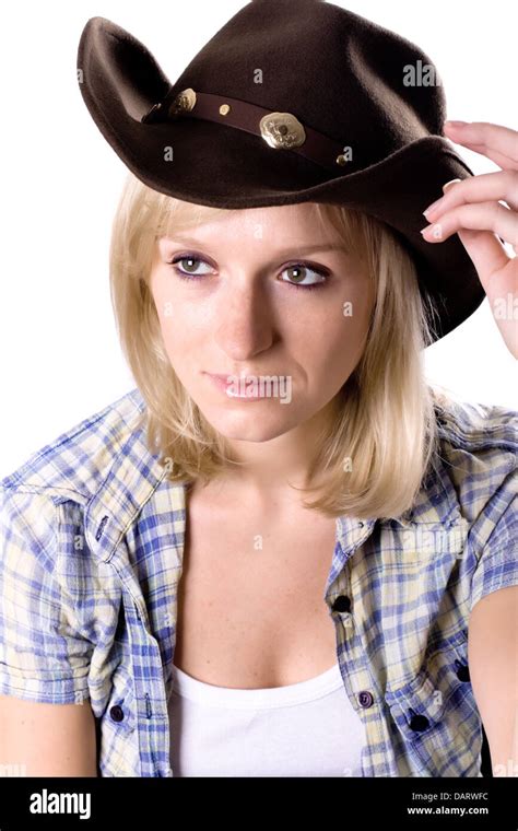 Pretty Western Woman In Cowboy Hat Stock Photo Alamy