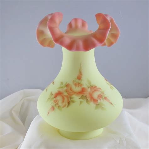 Hand Painted Fenton Green Vase
