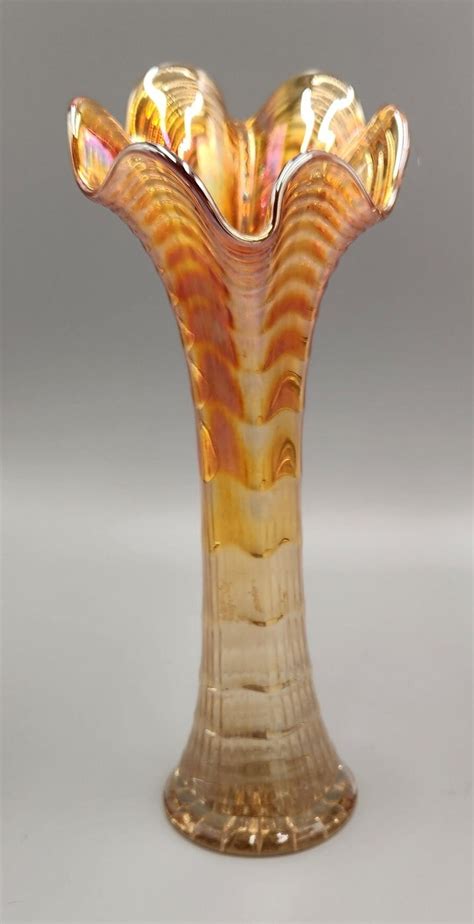 Vintage Imperial Marigold Carnival Swung Glass Vase Ripple Pattern Etsy