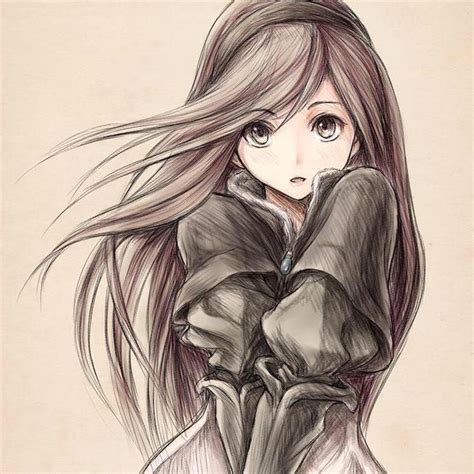 Anime Girl Long Hair Drawing