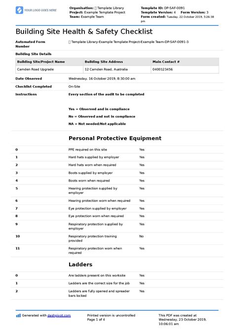 Health And Safety Checklist Template 022022