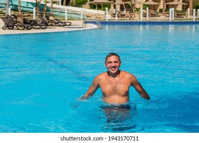 Handsome Guy Halfnaked Cheerful Man Smiling Stock Photo