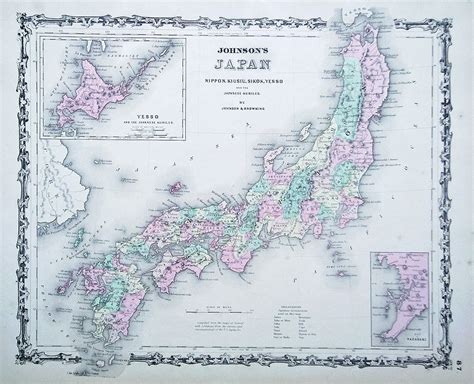 Of old they adorned all kinds of objects with cartographic images of the world, of japan, of their town or province. Original old antique map of Japan by Johnson and Browning dated circa 161