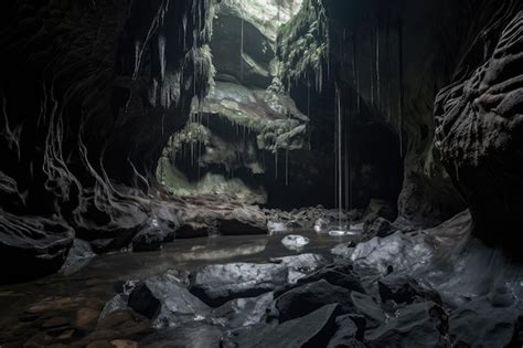 Premium Ai Image Dark And Eerie Cave With Natural Rock Formations And