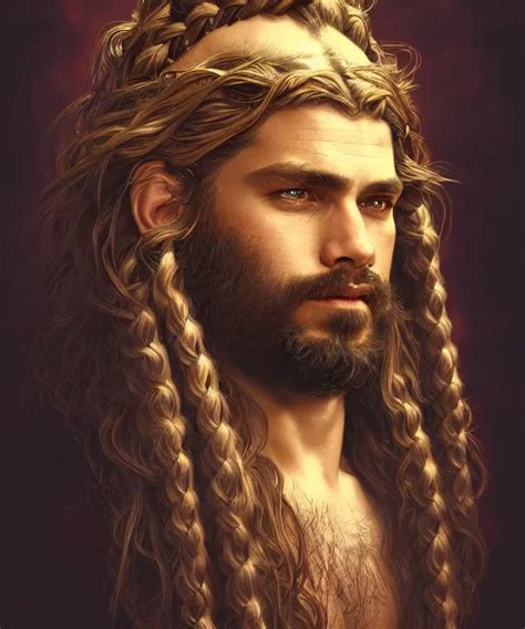 Portrait Of Biblical Hairy Samson His Hair In Seven Stable Diffusion