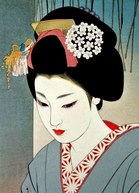 Art Japonais Geishas Belles Femmes Bejin Ga Portrait De Geisha Tatsumi Shimura FINE ART