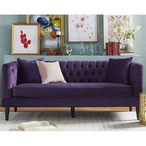Purple tufted sofa are available in various materials such as wood, cane, bamboo and soft sets, to cater to unique aesthetic choices and provide ultimate comfort to the user. This purple velvet button tufted sofa is designed for a ...
