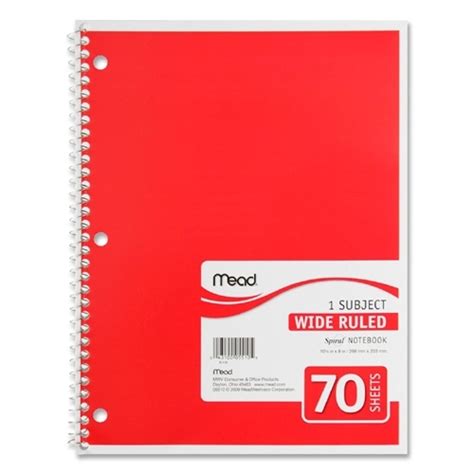 Spiral notebooks are especially popular in educational settings, and we offer options in college rule and wide rule sizes. Wholesale Mead Spiral Notebook,1-Subject,Wide Rule,70 Sh ...