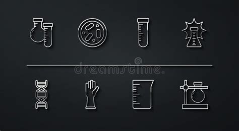 Set Line Test Tube And Flask DNA Symbol Chemical Explosion