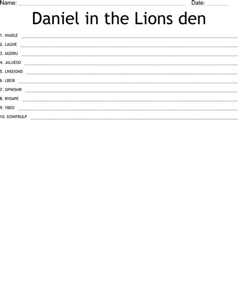 Daniel In The Lions Den Word Scramble Wordmint