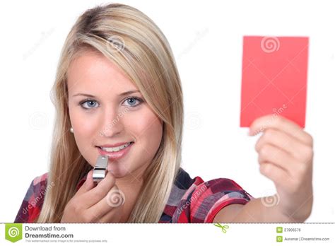 Woman Holding A Red Card Stock Photo Image Of Judge 27806576