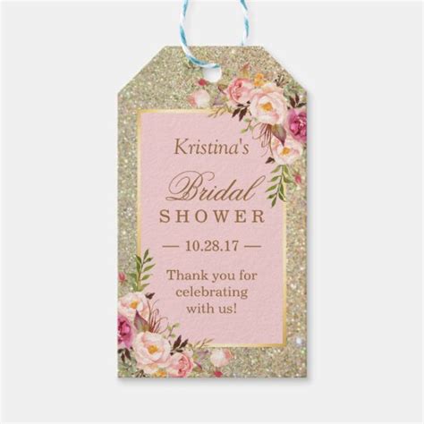 Gold Glitter Pink Floral Bridal Shower Thank You T Tags