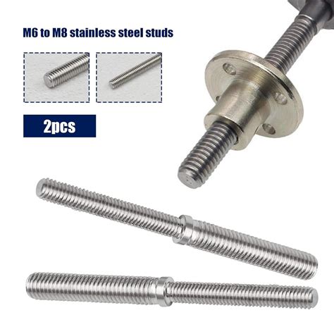 2pcs Double End Threaded Stud Screw Bolts M6 To M8 80mm 304 Stainless