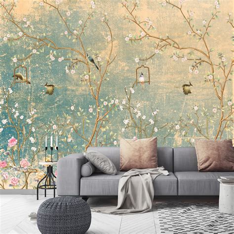 Chinoiserie Wallpaper With Birds Vintage Removable Floral