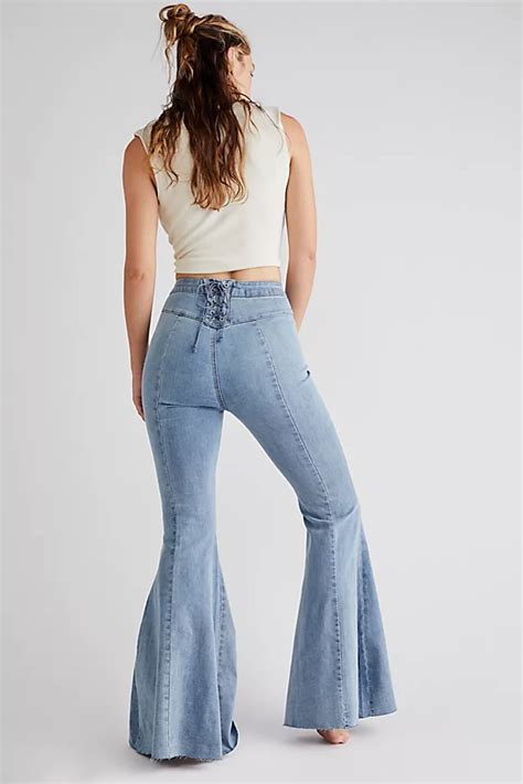 Crvy Super High Rise Lace Up Flare Jeans Free People