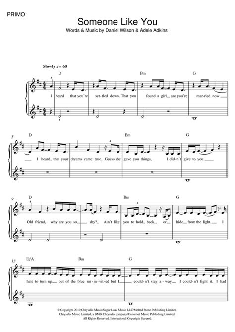 Partition piano Someone Like You de Adele - 4 mains