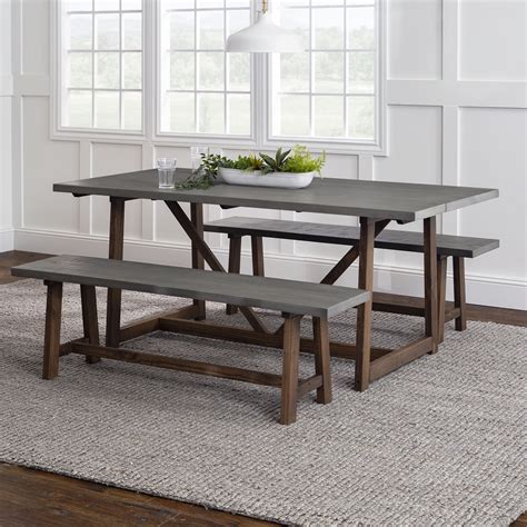 Manor Park Modern Farmhouse Trestle Dining Set With Benches Greybrown