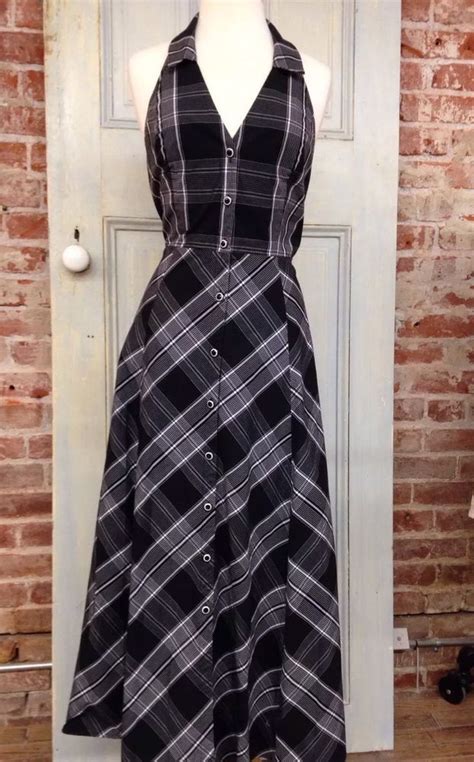 Anthropologie Maeve Adair Plaid Halter Maxi Dress Sze 14 Black White