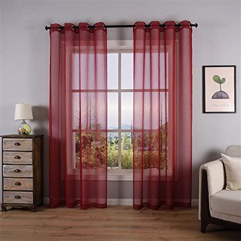 Dwcn Burgundy Sheer Curtains For Living Room Bedroom Faux Linen Look