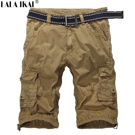 Men Military Short Summer Zipper Multi Pocket Cargo Shorts Cotton Loose