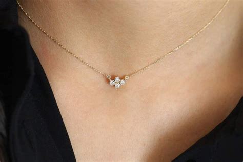 N Etsy 14k Gold Layering Diamond Necklace Solid Gold Diamond Necklace
