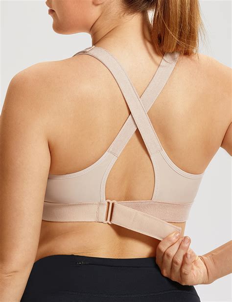 SYROKAN Sports Bra Front Adjustable Wirefree High Impact Full Support