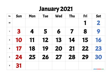 Free January 2021 Calendar Printable Template M21acme4