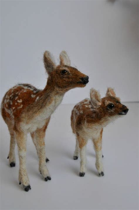 Needle Felted Animal English Fallow Mother Deer And A Fawn Etsy