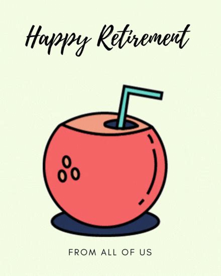 Animated Red Coconut Happy Retirement Greeting Card 