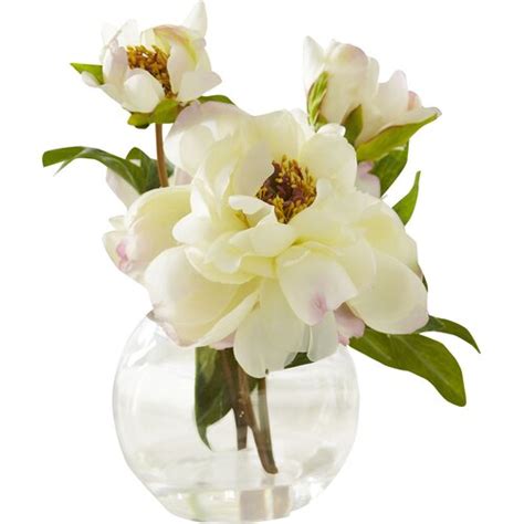 Birch Lane Faux White Peony Bloom In Round Glass Vase And Reviews Wayfair