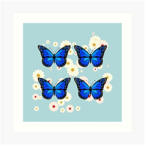 Four Blue Butterflies Art Print For Sale By Gavila Redbubble