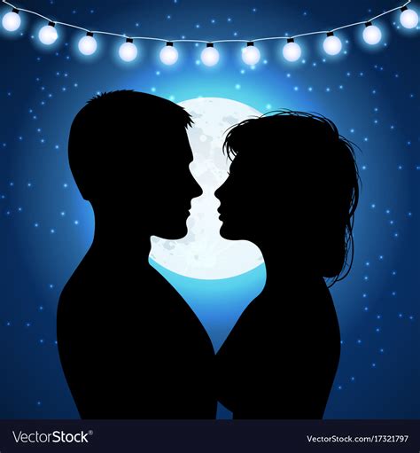 Silhouettes Of Couple On The Moonlight Background Vector Image