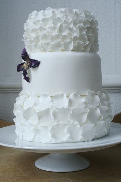White Textured Wedding With Handpainted Flower Wedding Cakes Sheffield