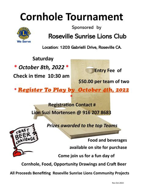 Roseville Sunrise Lions Cornhole Tournament Sacramento Area Lions Clubs